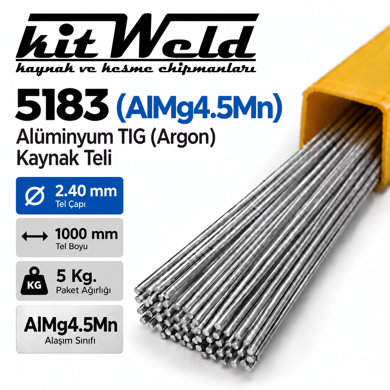 ER5183 AlMg4.5Mn Ø2,40 mm TIG Kaynak Teli