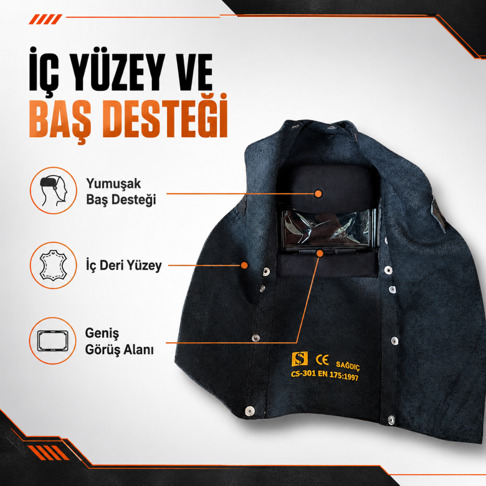 SAĞDIÇ Gerçek Deri Kapaklı Kaynakçı Baş Maskesi – Açılır Kapaklı