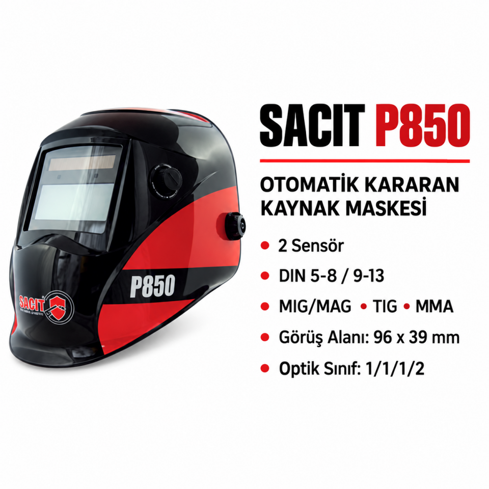 Sacit P850 Otomatik Kararan Kaynak Maskesi | 2 Sensörlü Colormatik