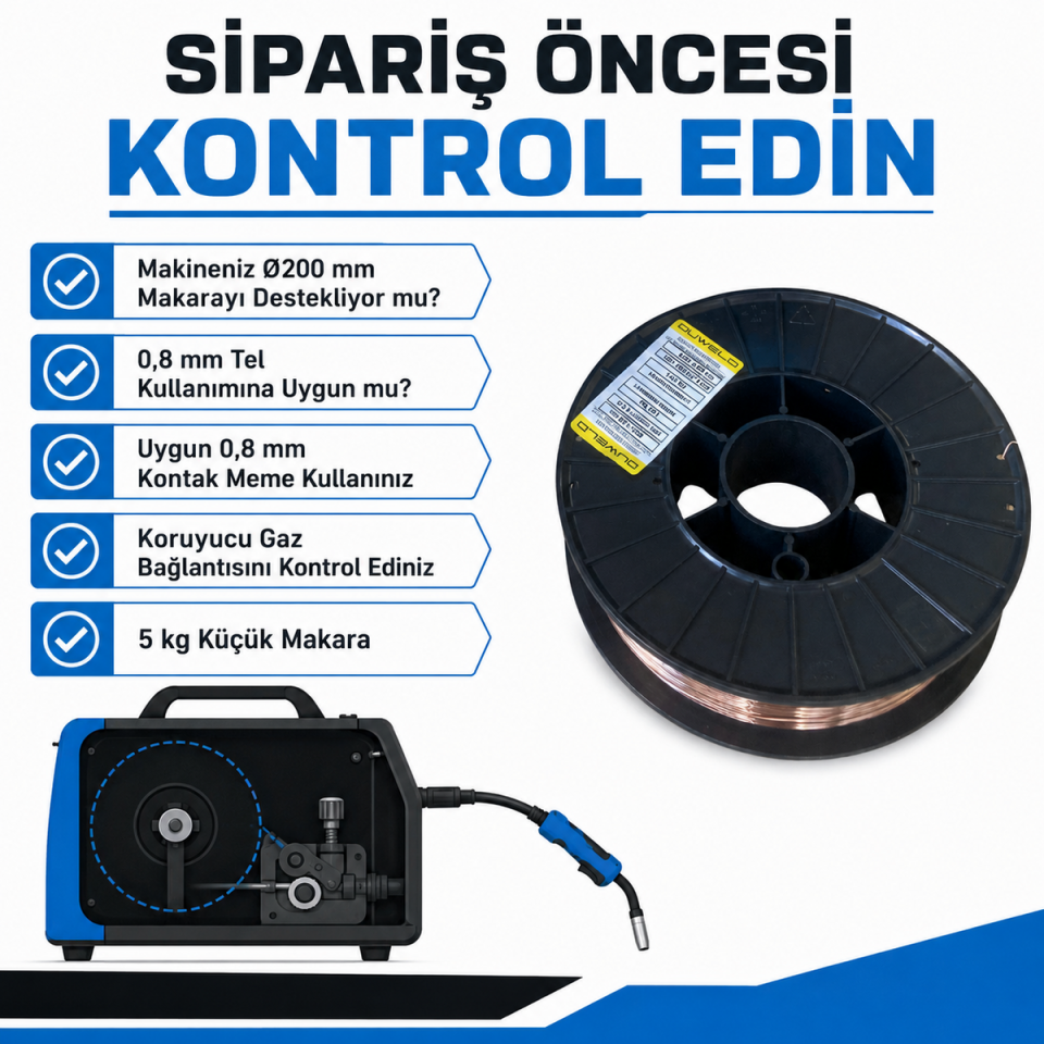 DUWELD SG2 0,8 mm 5 kg MIG/MAG Gazaltı Kaynak Teli Küçük Makara