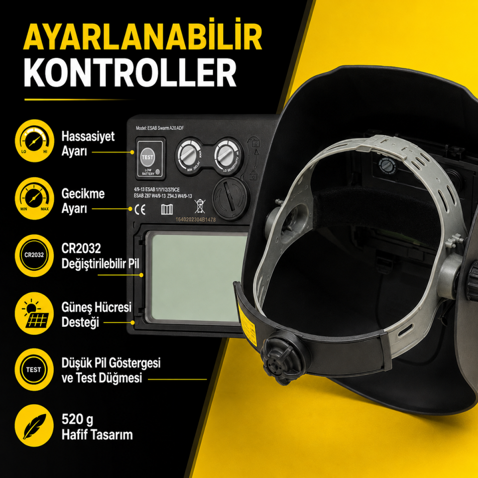 ESAB SWARM A20 Otomatik Kararan Kaynak Maskesi | Profesyonel Colormatik Maske